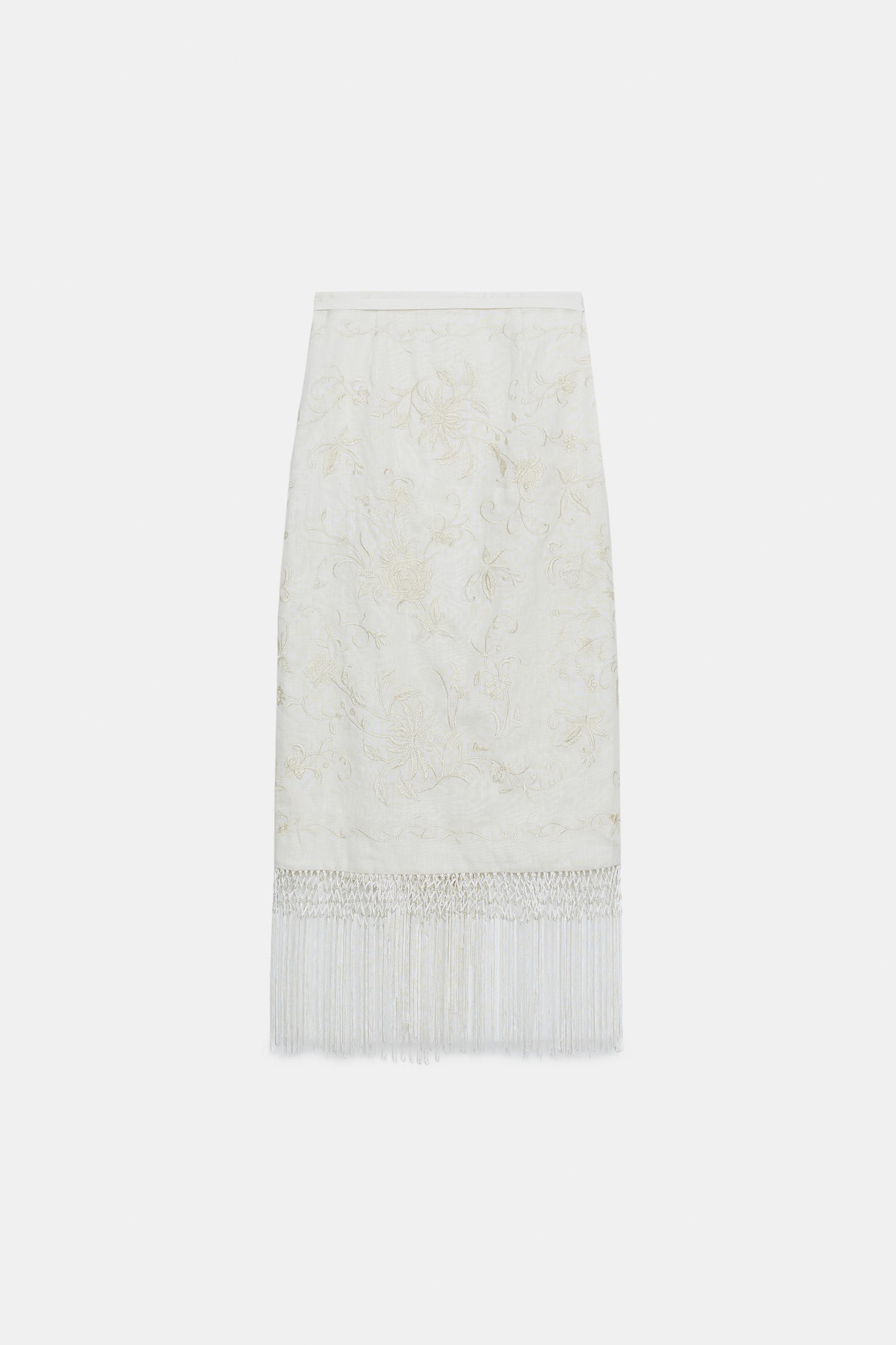 ZW COLLECTION 100% LINEN EMBROIDERED MIDI SKIRT